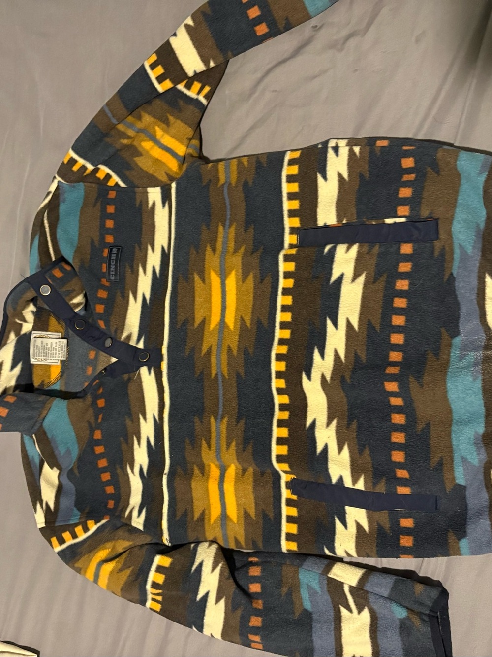 Cinch Aztec Pattern Pullover Hoodie with Pockets - Teal, Mustard, Brown
